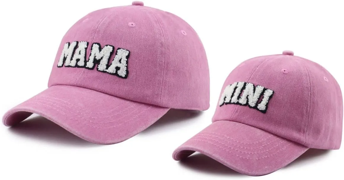 2 Pcs Mama and Mini Hats, Cute Adjustable Cotton Parent-Child Baseball Cap