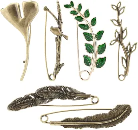 5 Pcs Safety Pins of Decoration, Steel Lock Pins Vintage Alloy Brooches Large Bronze for Dressing Up Shawls(Natural)