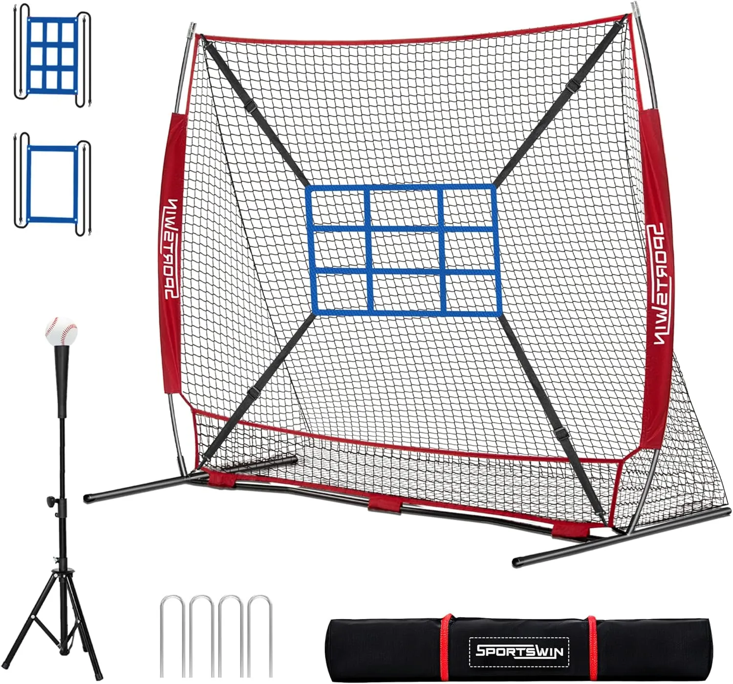 7x7 FT Baseball Net for Batting Pitching Hitting, Softball Net with Batting Tee, Strike Zone, Baseball Training Equipment for Kids Adult Youth Sport Practice