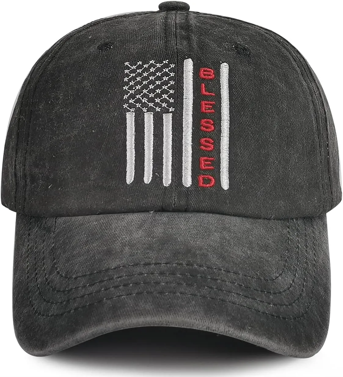 American Flag Blessed Faith Hat, Funny Christian Gifts for Men Women, Adjustable Distressed Vintage Washed Cotton Embroidered Baseball Caps
