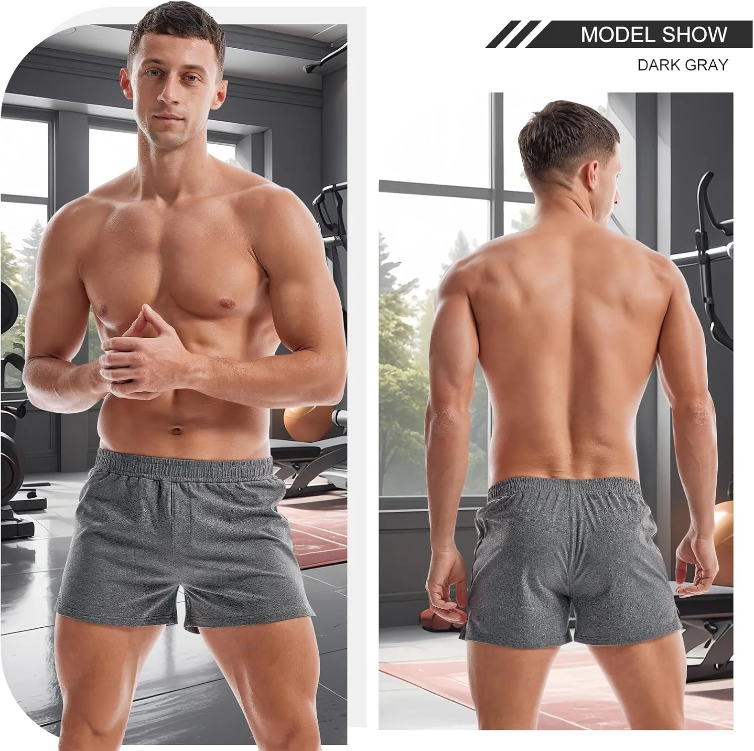 AMY COULEE Mens Gym Shorts 3" Bodybuilding Workout Shorts Lightweight Running Lounge Cotton Sleep Bottoms