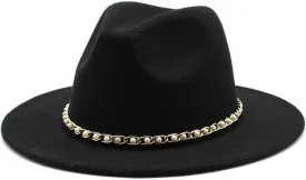 Autumn and Winter Felt Hat Gold Chain Woolen Hat European and American Jazz Felt Hat Men and Women Big Brim Flat Brimmed Hat Fengyan Cowboy Hats (Color : C8, Size : 56-58cm)