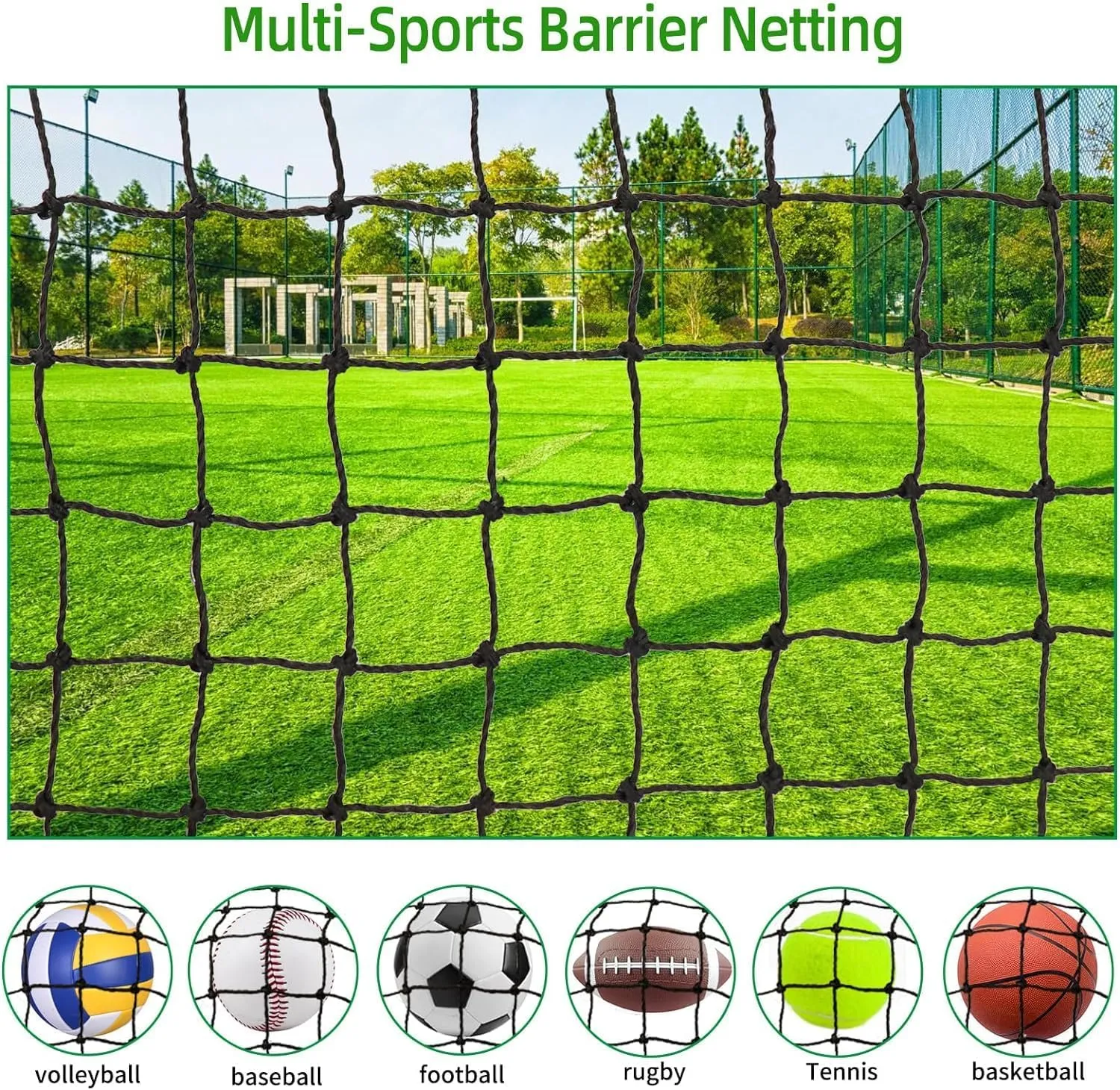 Baseball Softball Backstop NetsSports Netting Barrier with 33ft Rope Hanging Kit,Heavy Duty Sports Net, 11 Sizes Nets for Baseball Basketball Soccer Lacrosse Hockey