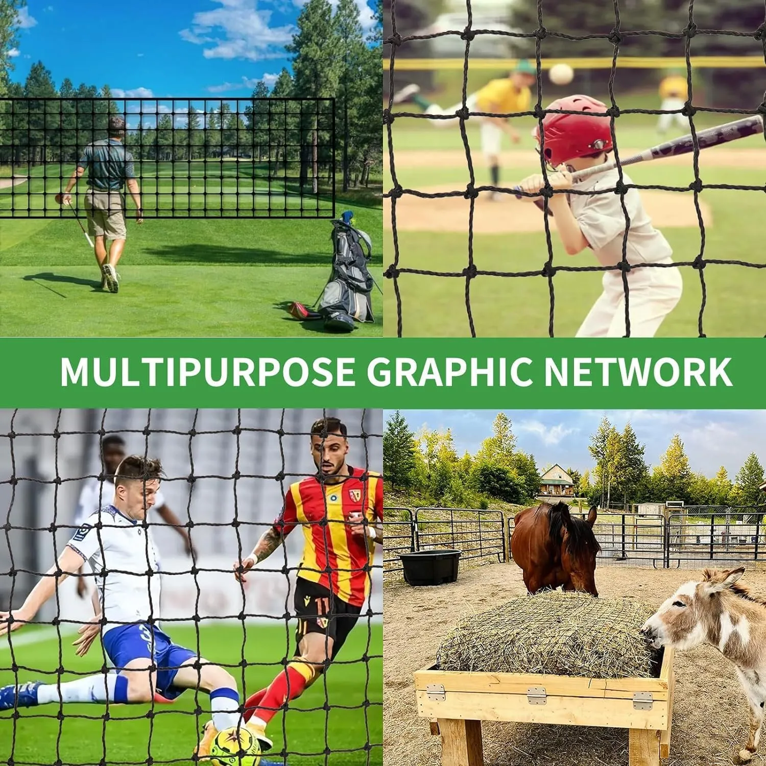 Baseball Softball Backstop NetsSports Netting Barrier with 33ft Rope Hanging Kit,Heavy Duty Sports Net, 11 Sizes Nets for Baseball Basketball Soccer Lacrosse Hockey