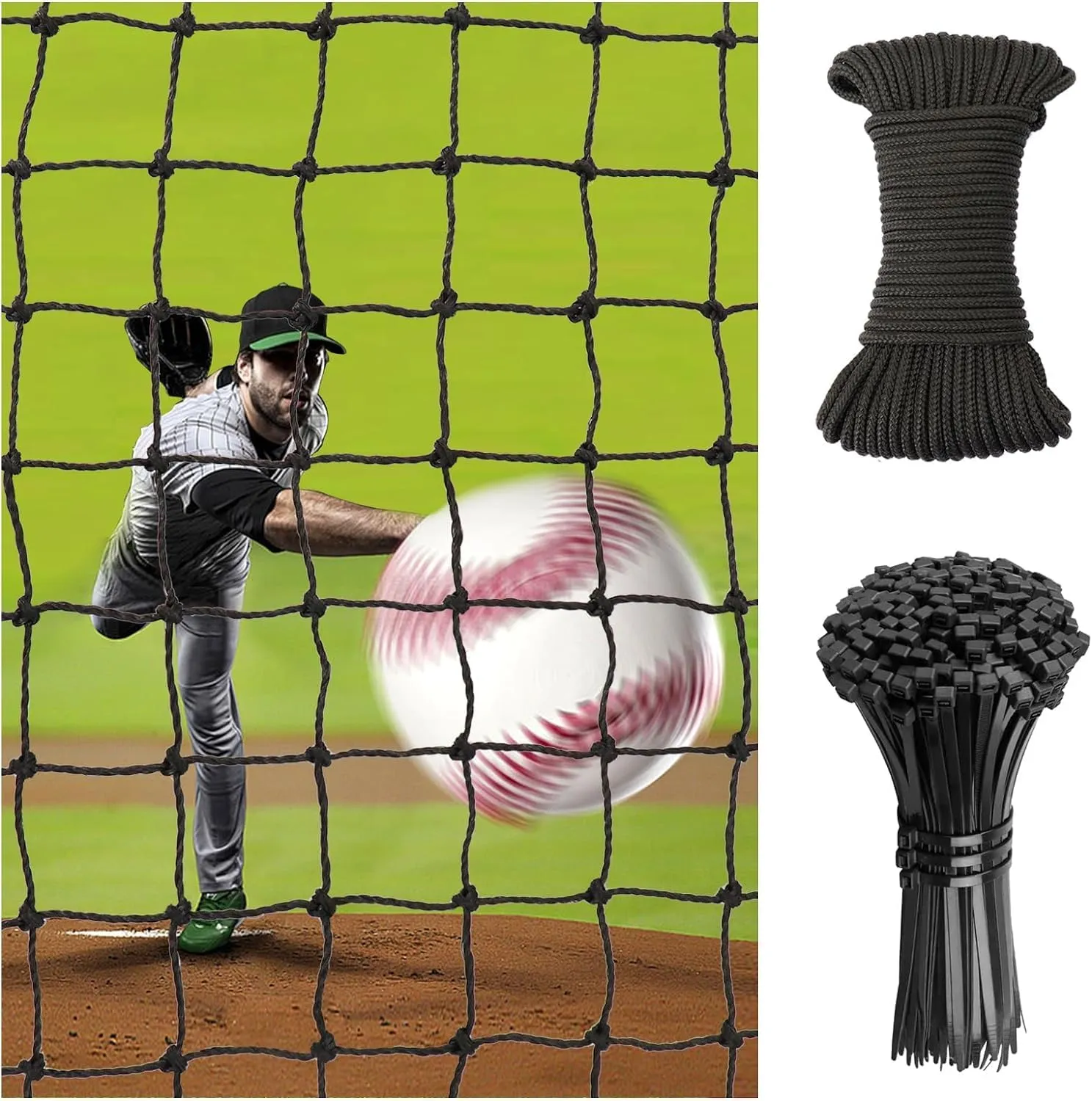Baseball Softball Backstop NetsSports Netting Barrier with 33ft Rope Hanging Kit,Heavy Duty Sports Net, 11 Sizes Nets for Baseball Basketball Soccer Lacrosse Hockey