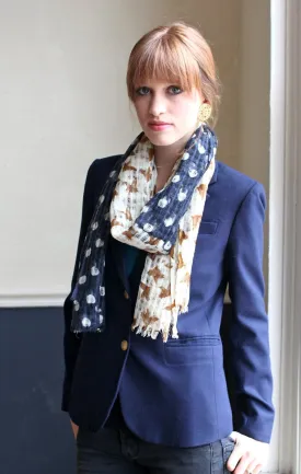 Birds and Dots Print Soft Gauze Wool Scarf