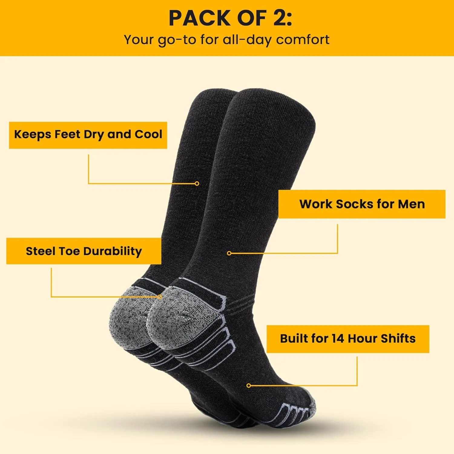 Boot Work Socks  Sweat-Wicking, Durable Wool Socks for Long Shifts  Up to 12" Boots  Made in USA