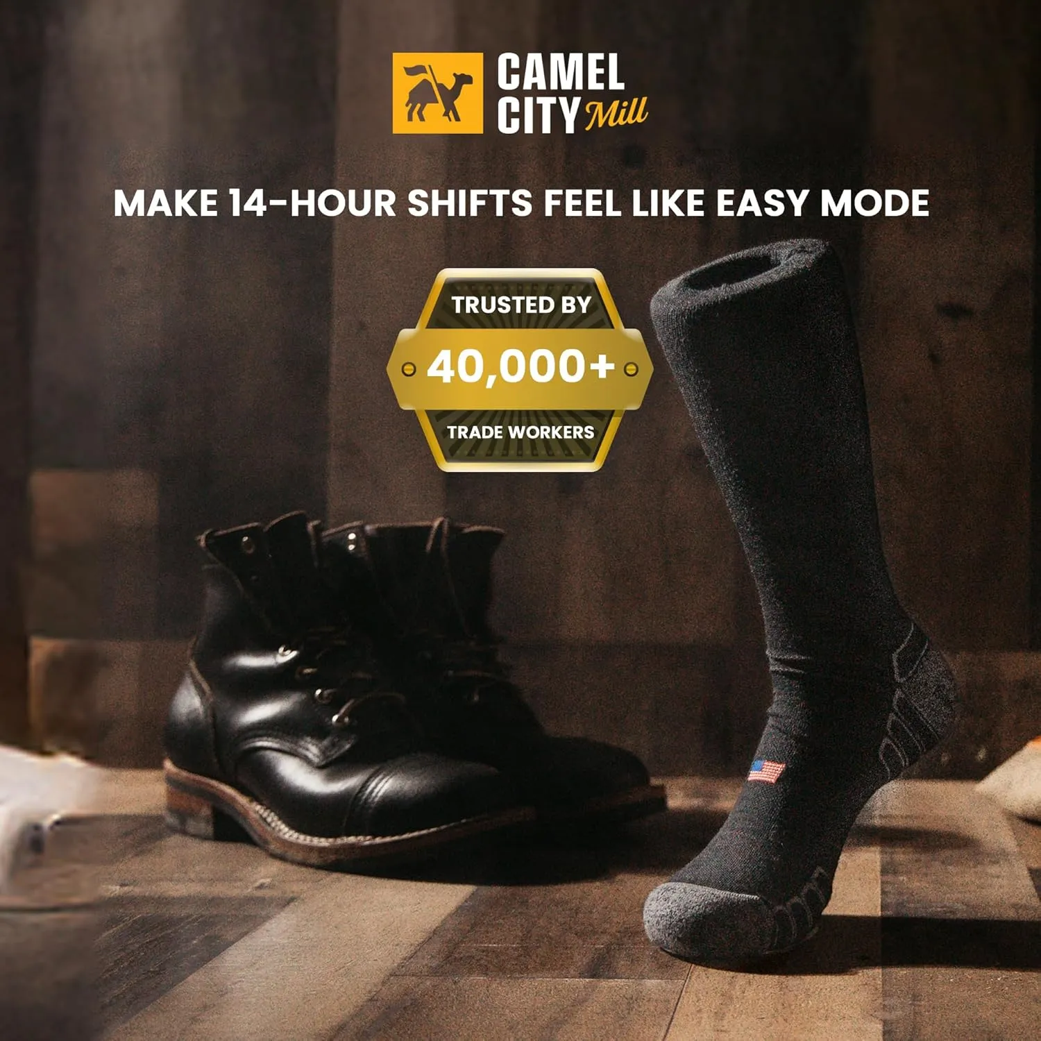 Boot Work Socks  Sweat-Wicking, Durable Wool Socks for Long Shifts  Up to 12" Boots  Made in USA