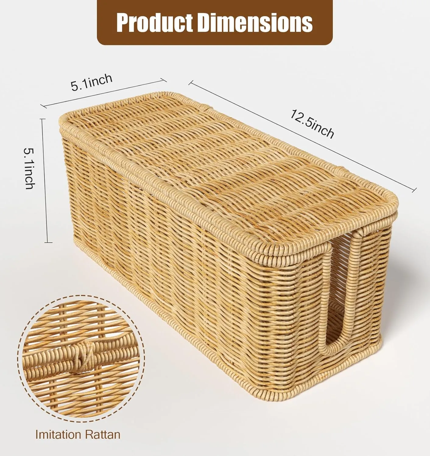 Cable Management Box,Handwoven Imitation Rattan Cord Hider Organizer Box with Lid,2 Open Slots Cable Organizer Box for Tv Computer USB Hub to Hide Power Strips & Cords-12.5" L*5.1" W-Brown