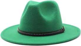 DHAEY Autumn and Winter Warm Woolen Top Hat, Large Brim Felt Hat, Vintage and Versatile Jazz Hat, Imitation Wool Hat Luopan Caps & Hats (Color : Grass Green, Size : 56-58cm)