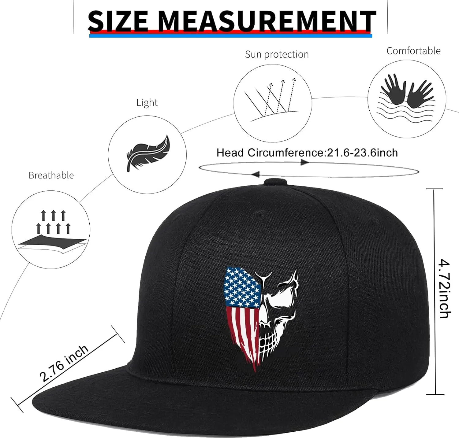 Flat Bill Hats for Men Skull Skeleton Snapback Hats for Men Fitted Adjustable Baseball Caps Black Cool Hip Hop caps
