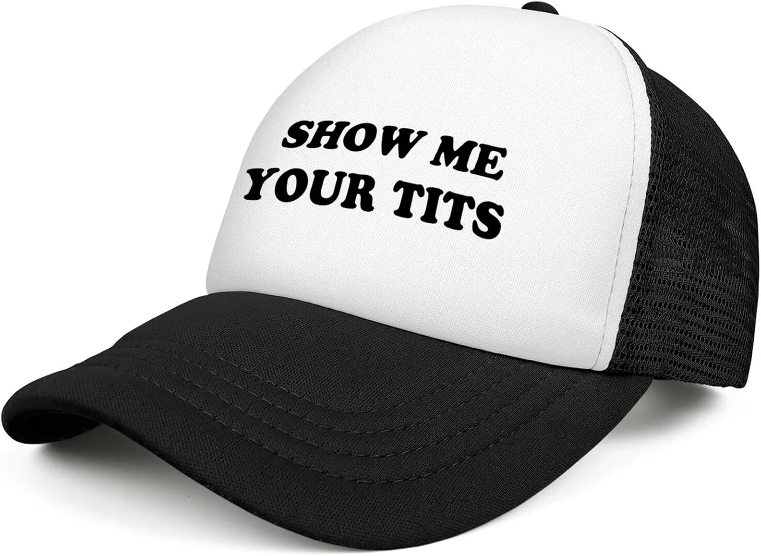 Funny Trucker Hats for Women Men Black&White Inappropriate Hat Adjustable Snapback Mesh Baseball Cap Fun Gag Gifts