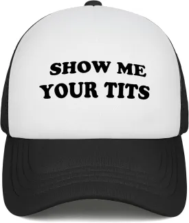 Funny Trucker Hats for Women Men Black&White Inappropriate Hat Adjustable Snapback Mesh Baseball Cap Fun Gag Gifts