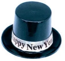 Happy New Year Black Plastic Top Hatn with Silver Band