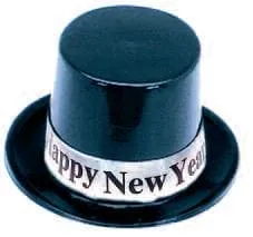 Happy New Year Black Plastic Top Hatn with Silver Band