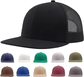 Men Flat Brim Trucker Hat(M,L,XL,XXL),Plain Blank Adjustable Solid Color Snapback Baseball Caps