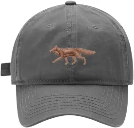 Mens Baseball Caps Embroidered Fox Animal Adjustable Dad Hat Washed Cotton