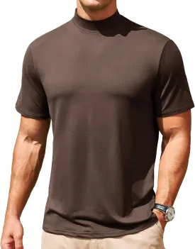 Men's Mock Turtleneck Short Sleeve Soft Lightweight Casual Basic T-Shirts Solid Pullover Tops