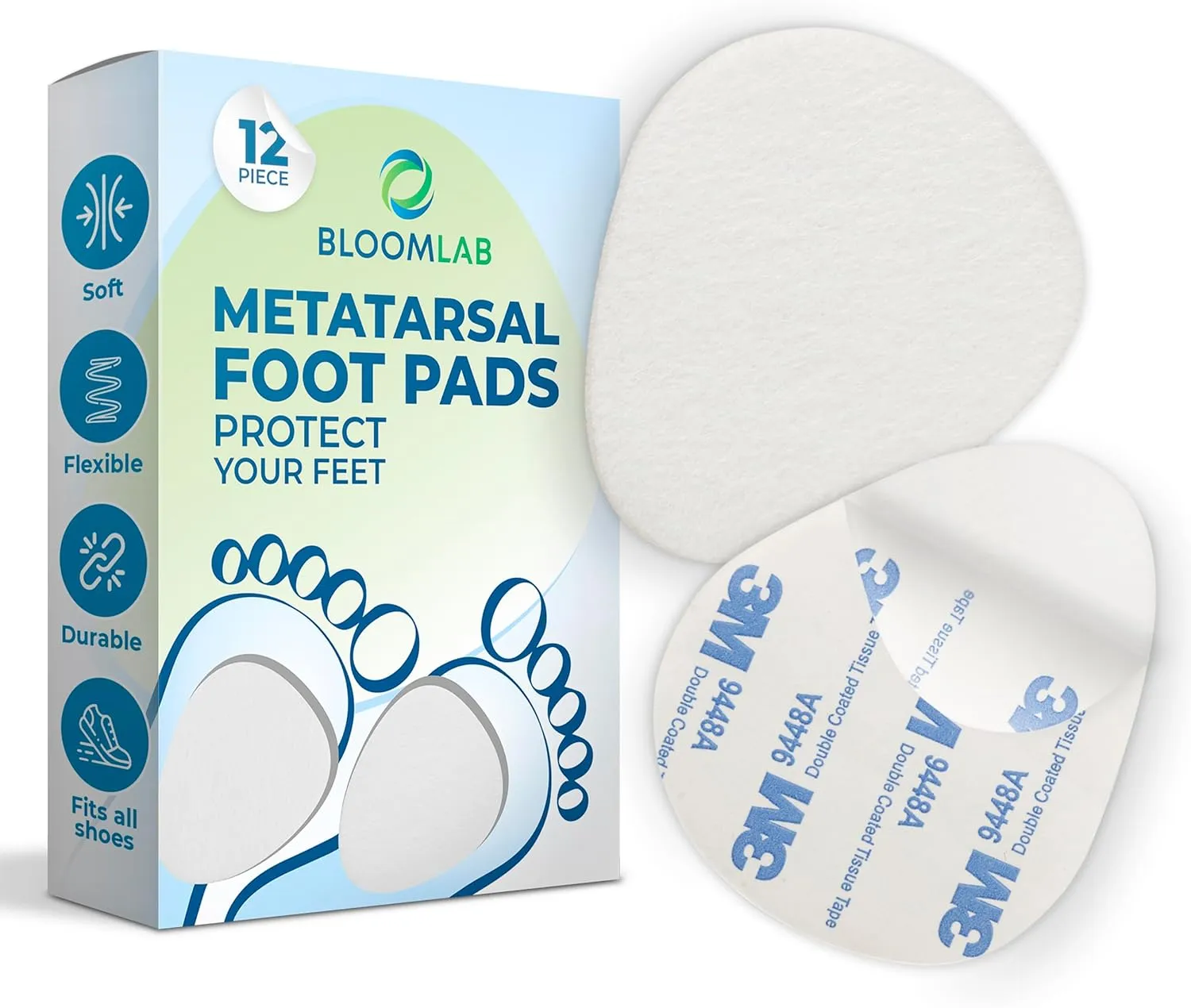 Metatarsal Pads for Women and Men - 12 Piece, 1/4'' Thick, FSA HSA Eligible, Ball of Foot Cushions, All Day Pain Relief and Comfort - Forefoot Pads, for Metatarsalgia, Mortons Neuroma