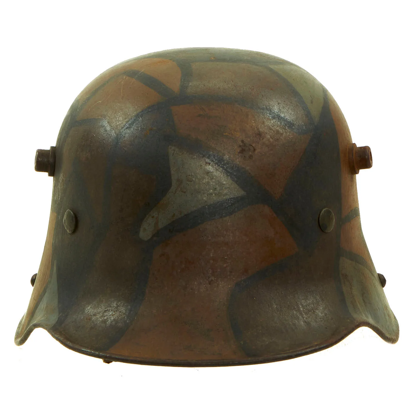 Original German WWI M16 Stahlhelm Helmet with Panel Camouflage Paint & Liner - Named - Marked ET64