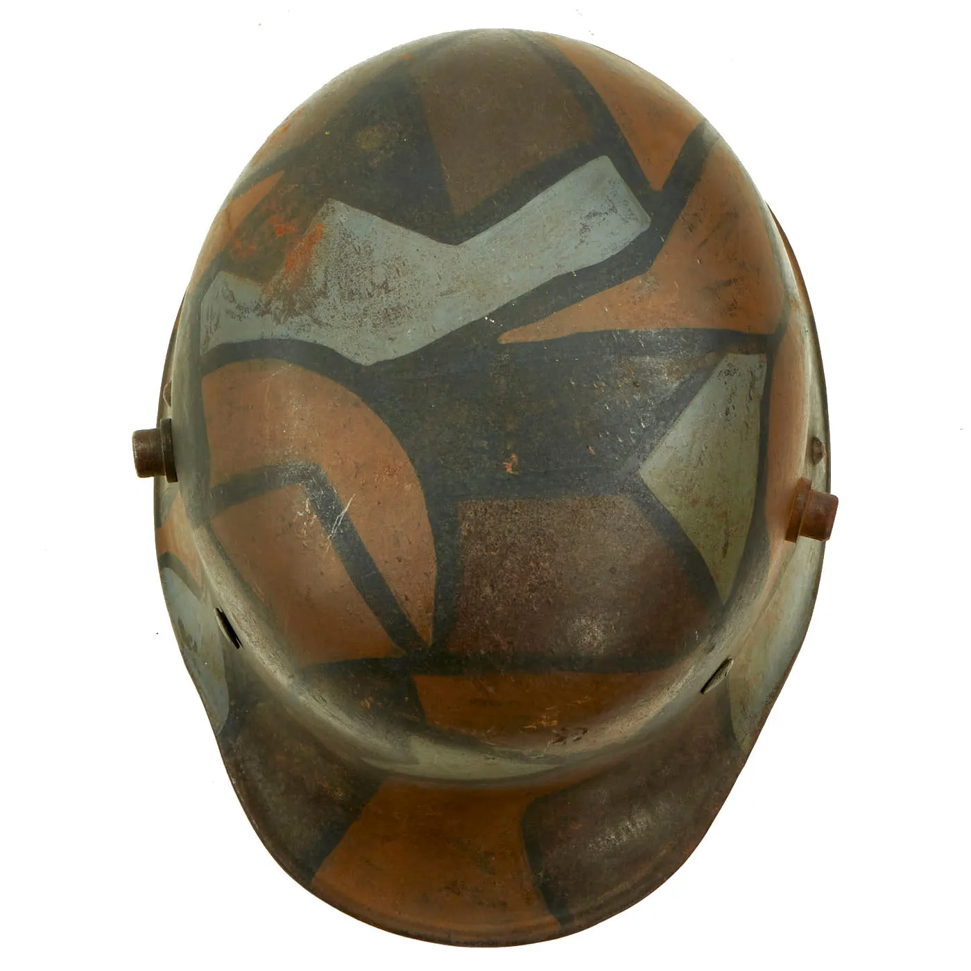 Original German WWI M16 Stahlhelm Helmet with Panel Camouflage Paint & Liner - Named - Marked ET64