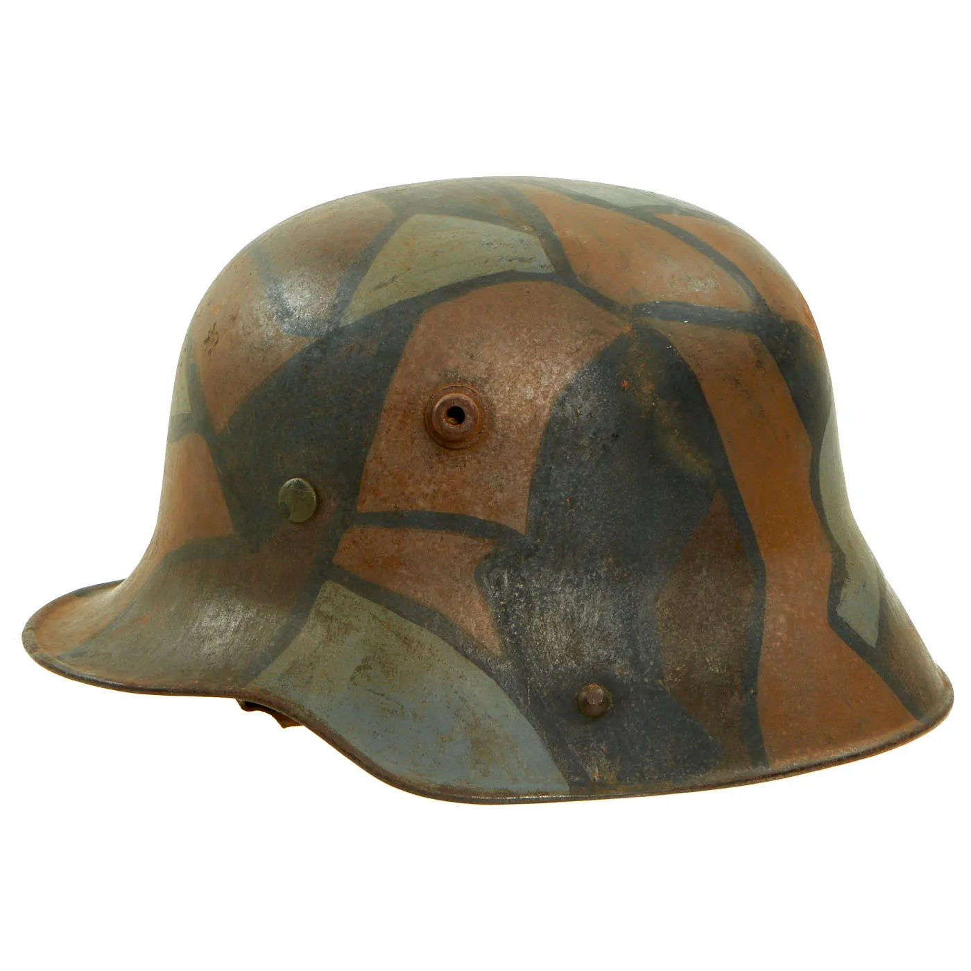 Original German WWI M16 Stahlhelm Helmet with Panel Camouflage Paint & Liner - Named - Marked ET64