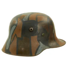 Original German WWI M16 Stahlhelm Helmet with Panel Camouflage Paint & Liner - Named - Marked ET64