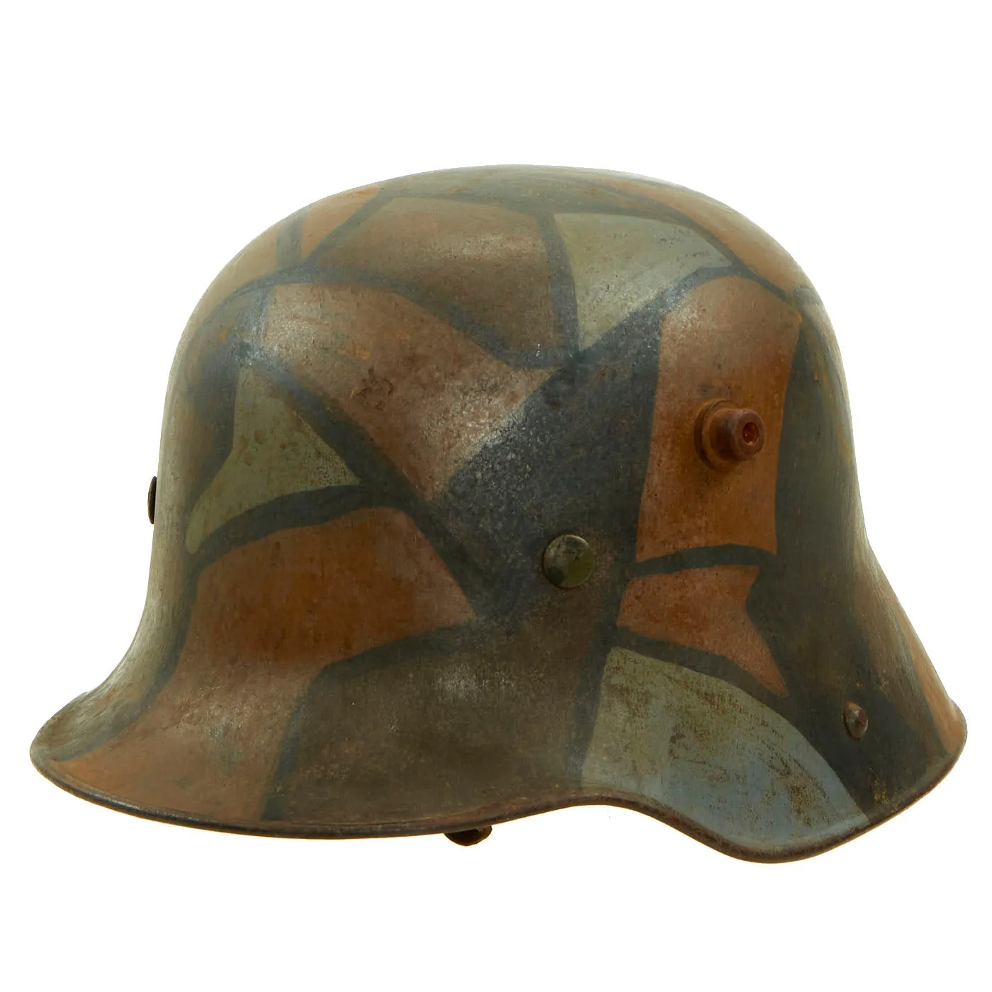 Original German WWI M16 Stahlhelm Helmet with Panel Camouflage Paint & Liner - Named - Marked ET64