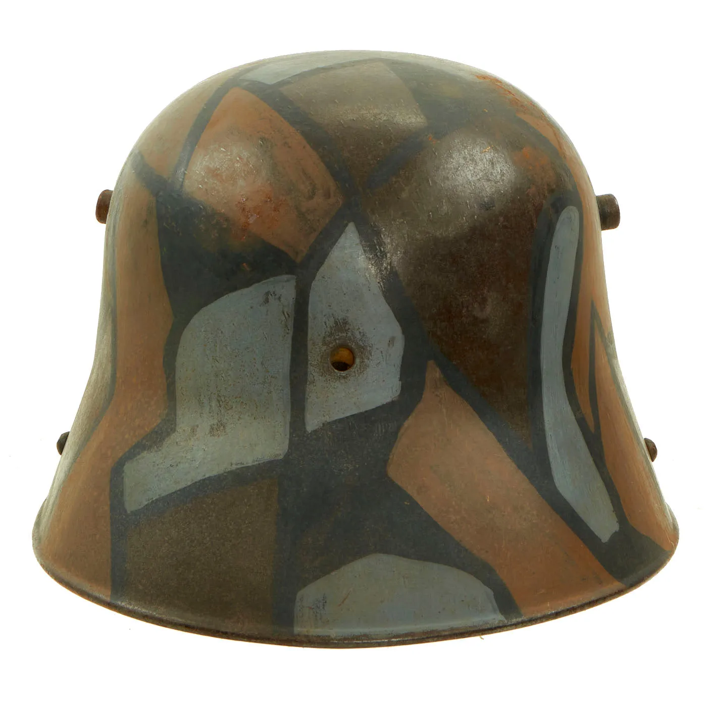 Original German WWI M16 Stahlhelm Helmet with Panel Camouflage Paint & Liner - Named - Marked ET64