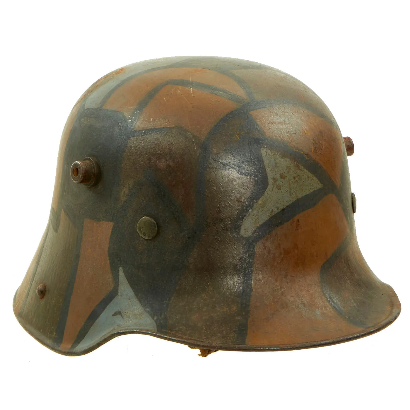 Original German WWI M16 Stahlhelm Helmet with Panel Camouflage Paint & Liner - Named - Marked ET64