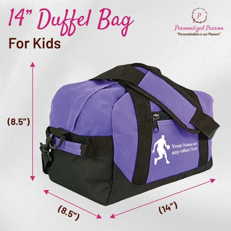 Personalized Passion Small Sports Duffel Bags for Kids - 14 Waterproof Travel Duffle with Embroidered Name & Baseball Design - Gold Two-Toned Kids Weekender Bag for Boys and Girls