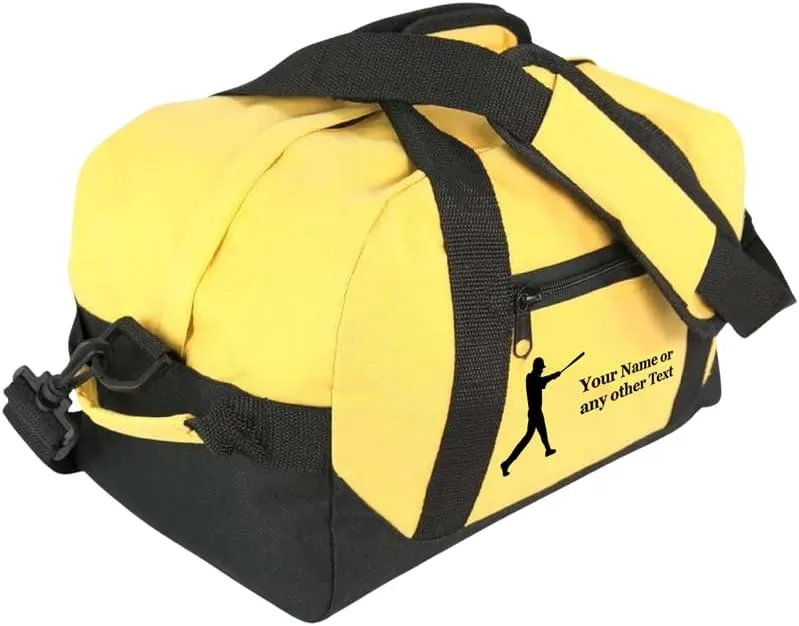 Personalized Passion Small Sports Duffel Bags for Kids - 14 Waterproof Travel Duffle with Embroidered Name & Baseball Design - Gold Two-Toned Kids Weekender Bag for Boys and Girls