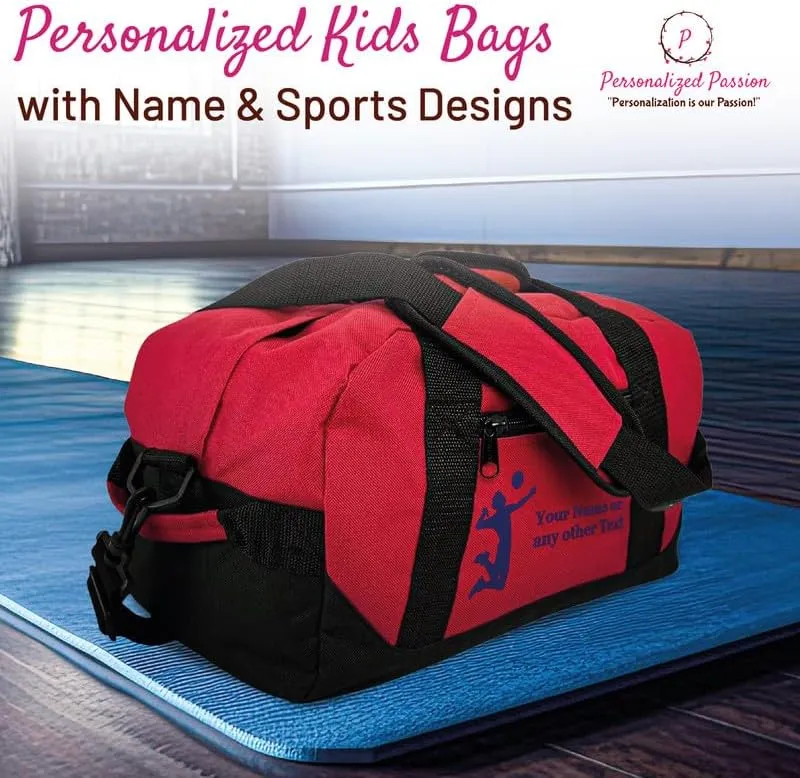 Personalized Passion Small Sports Duffel Bags for Kids - 14 Waterproof Travel Duffle with Embroidered Name & Baseball Design - Gold Two-Toned Kids Weekender Bag for Boys and Girls