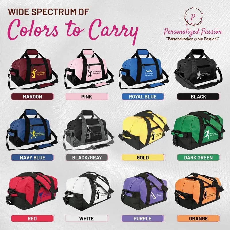 Personalized Passion Small Sports Duffel Bags for Kids - 14 Waterproof Travel Duffle with Embroidered Name & Baseball Design - Gold Two-Toned Kids Weekender Bag for Boys and Girls