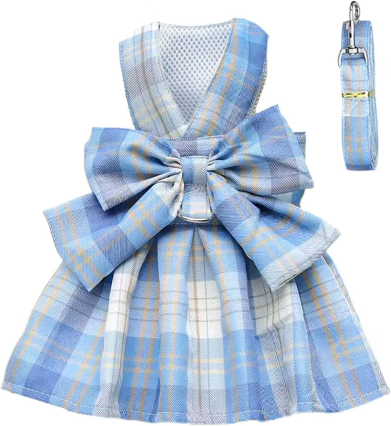 PETCARE Plaid Dog Dress Bow Tie Harness Leash Set for Small Dogs Cats Girl Cute Princess Dog Dresses Spring Summer Puppy Bunny Rabbit Clothes Chihuahua Yorkies Pet Outfits
