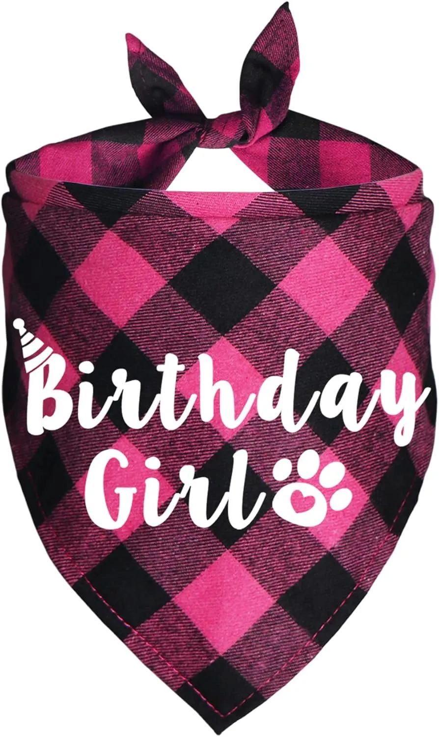 Plaid Dog Bandana for Birthday Party Supplies (Pink)