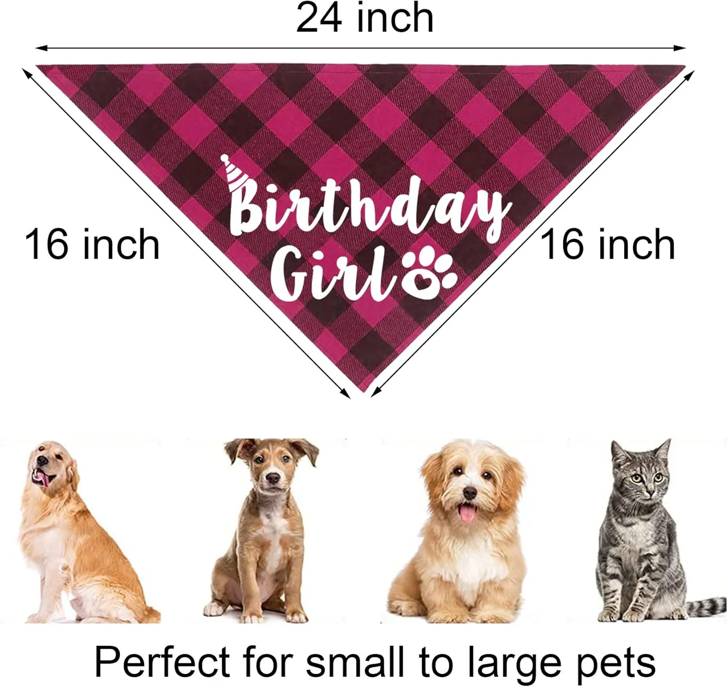 Plaid Dog Bandana for Birthday Party Supplies (Pink)