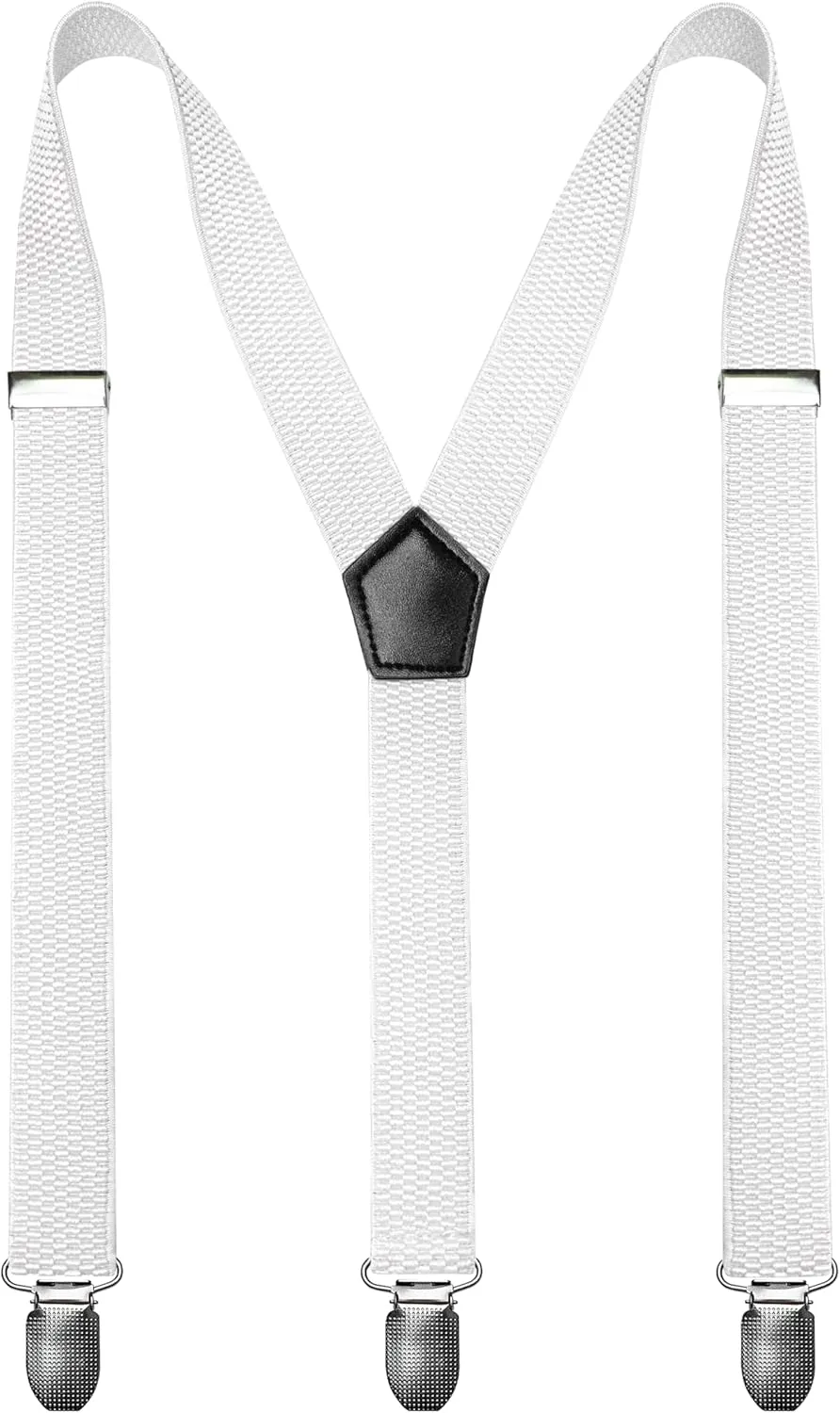 RBOCOTT Mens Solid Color Suspender with 3 Cilps Adjustable Braces