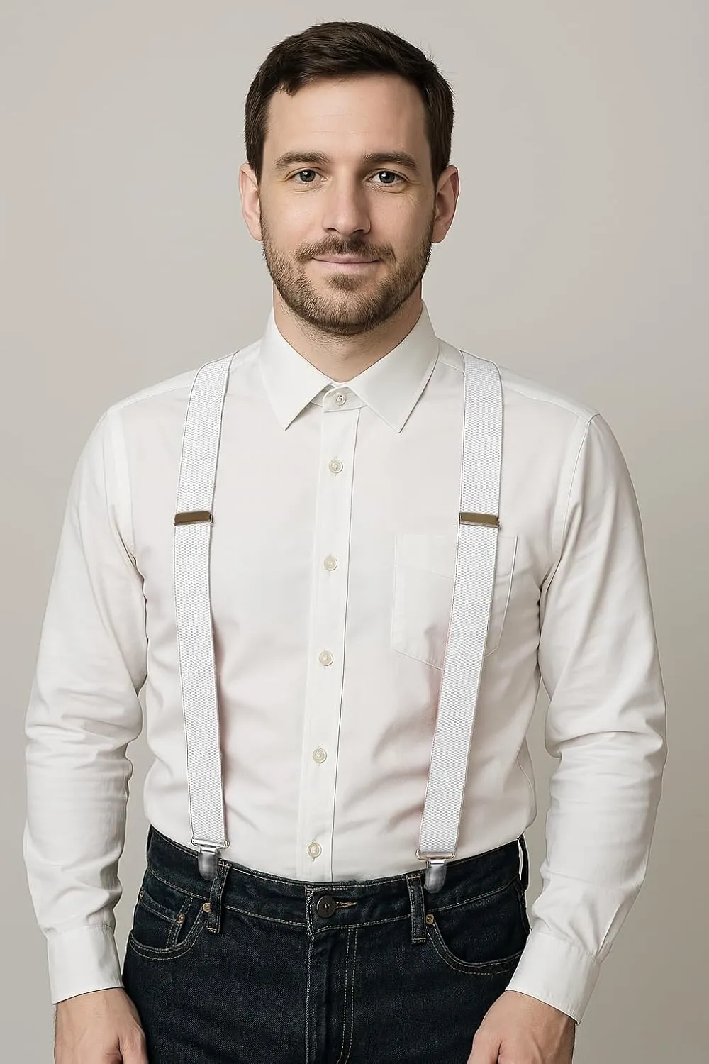 RBOCOTT Mens Solid Color Suspender with 3 Cilps Adjustable Braces