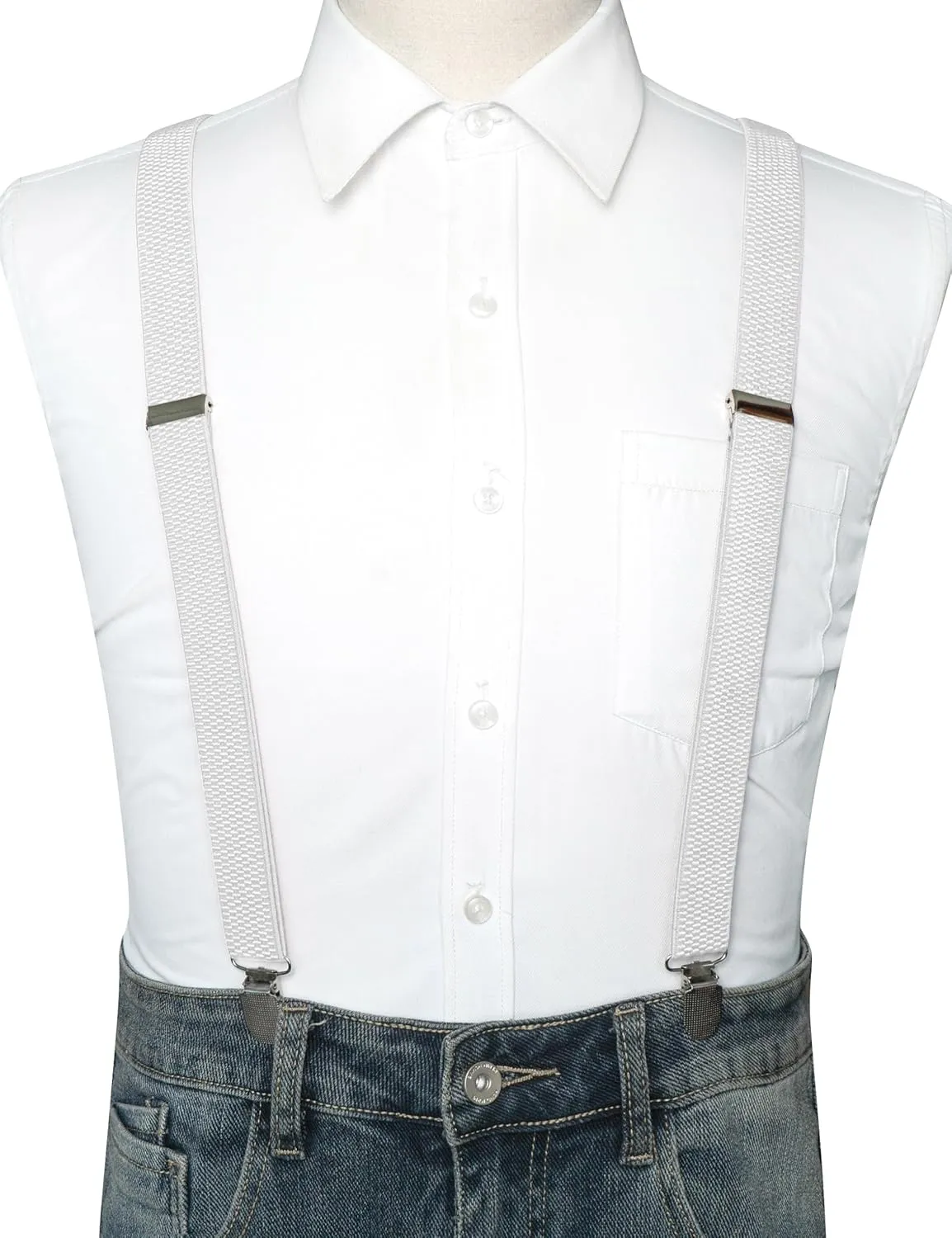 RBOCOTT Mens Solid Color Suspender with 3 Cilps Adjustable Braces