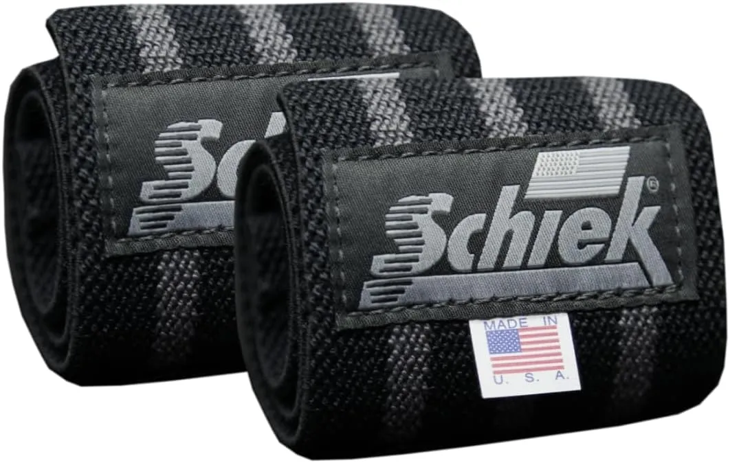 Schiek Sports Black Out Heavyweight Cotton Elastic Wrist Wraps - Black/Silver