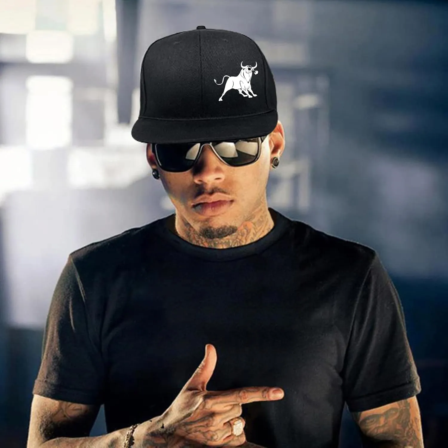 Skull Finger Flat Bill Hats for Men Black Mens Snapback Hat Baseball Cap Fitted Hat Rock N Roll Skeleton Hand Snap Backpack