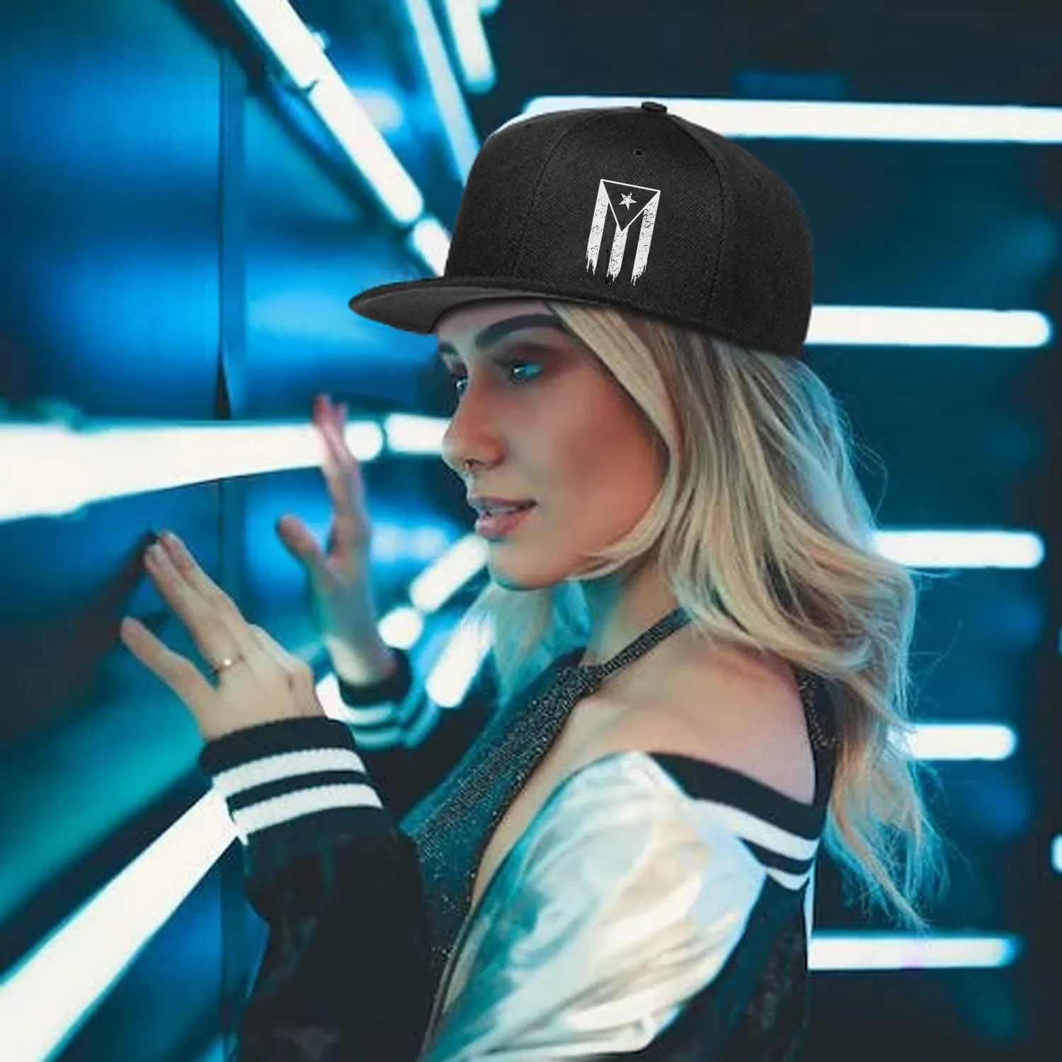 Skull Flat Bill Hats for Men Snapback Hats Adjustable Fitted Flat Brim Black Baseball caps for Men Cool Hip Hop Cap