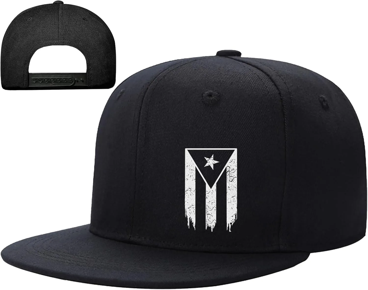 Skull Flat Bill Hats for Men Snapback Hats Adjustable Fitted Flat Brim Black Baseball caps for Men Cool Hip Hop Cap