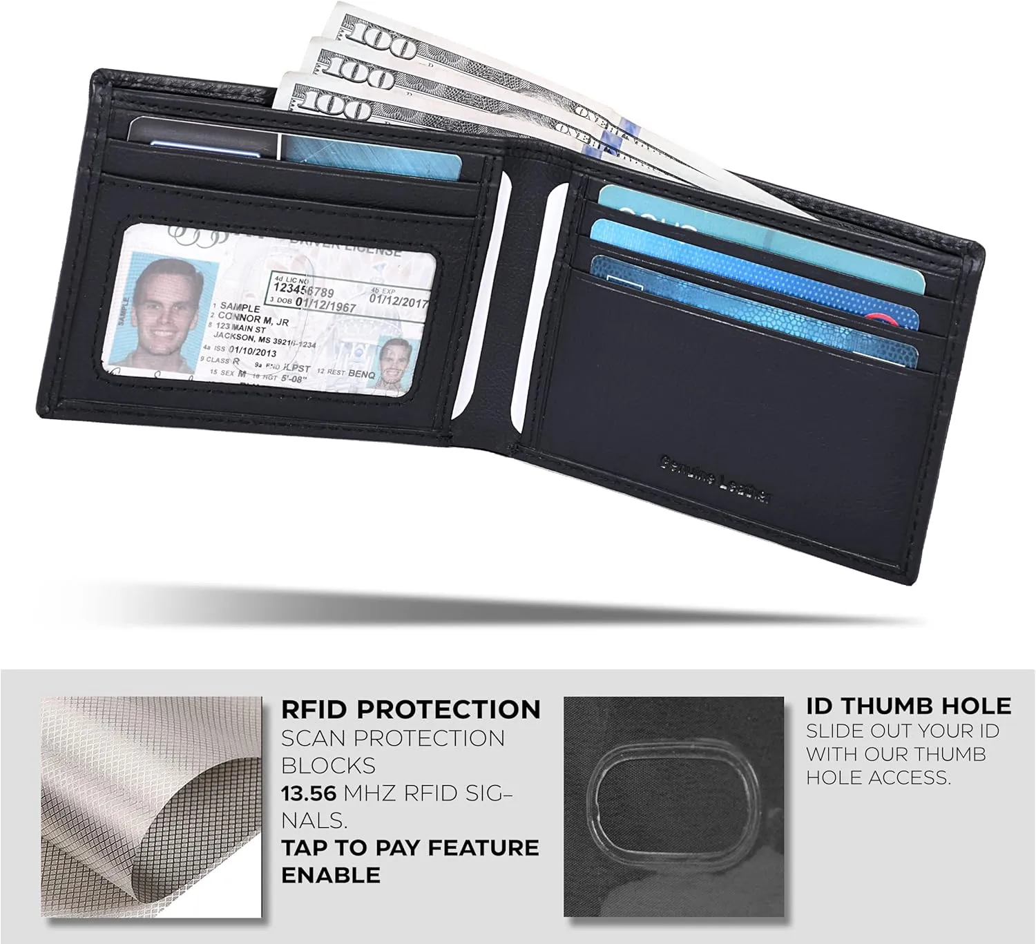 Slim Leather Wallet for Men - RFID Blocking Slim Minimalist Front Pocket - Thin & Stylish with ID Window, Gift For Men