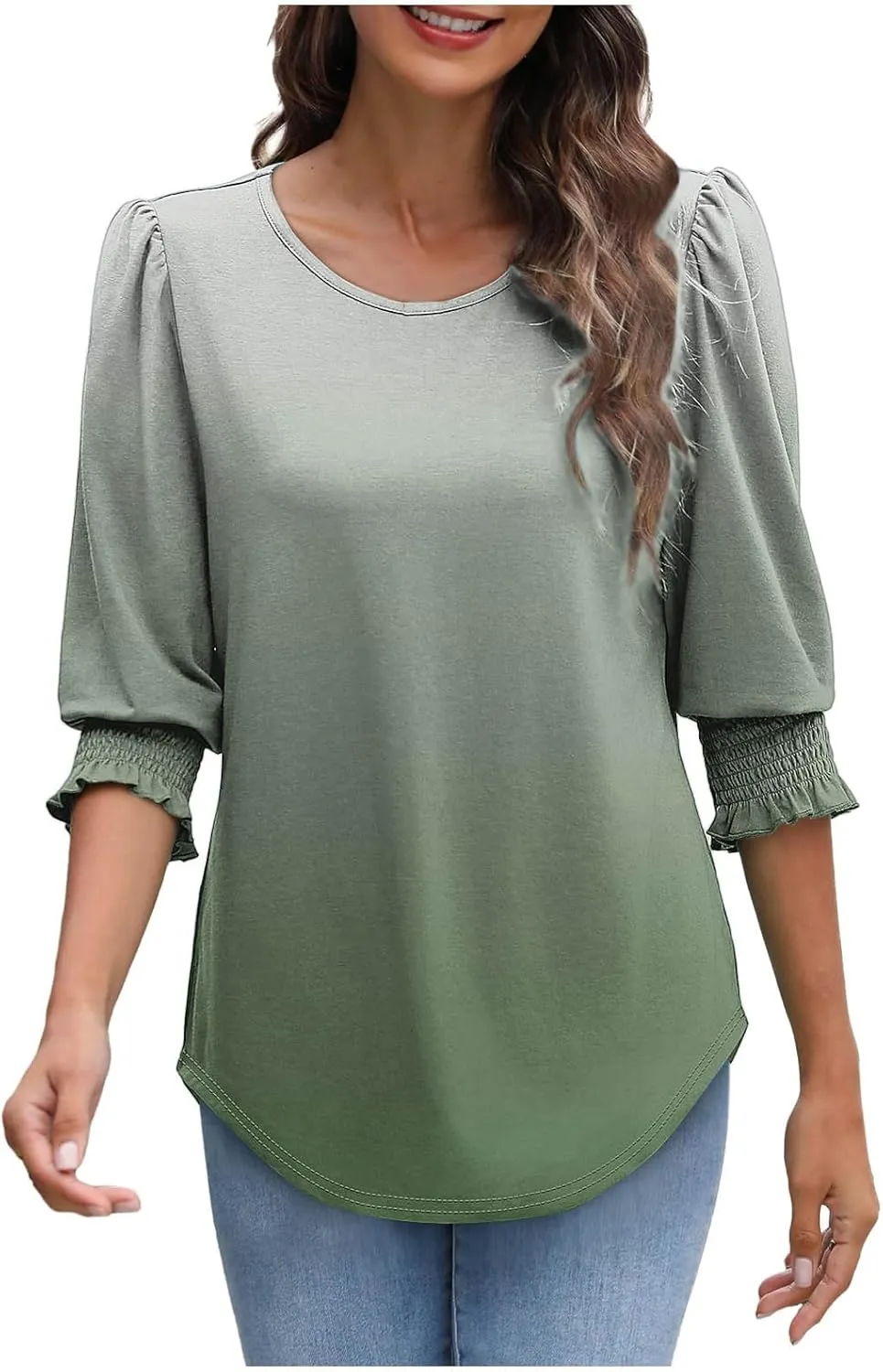 Spring Tops for Women 2025 Summer Fashion Tops 3/4 Sleeve T-Shirts Cute Crewneck Basic Business Tees Blouses Vacation