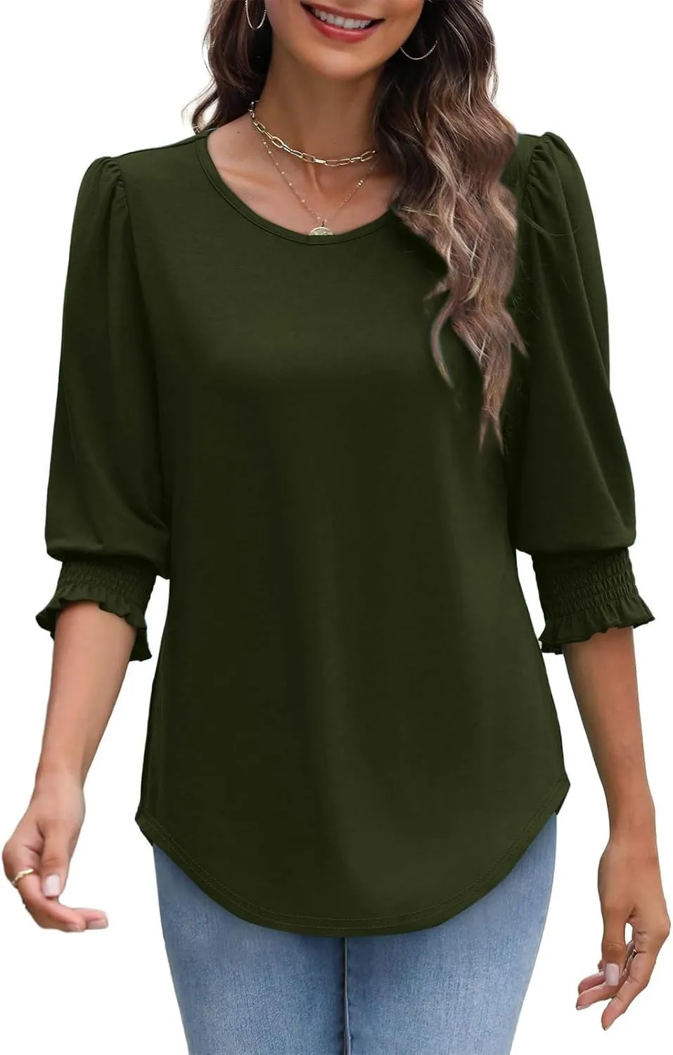 Spring Tops for Women 2025 Summer Fashion Tops 3/4 Sleeve T-Shirts Cute Crewneck Basic Business Tees Blouses Vacation