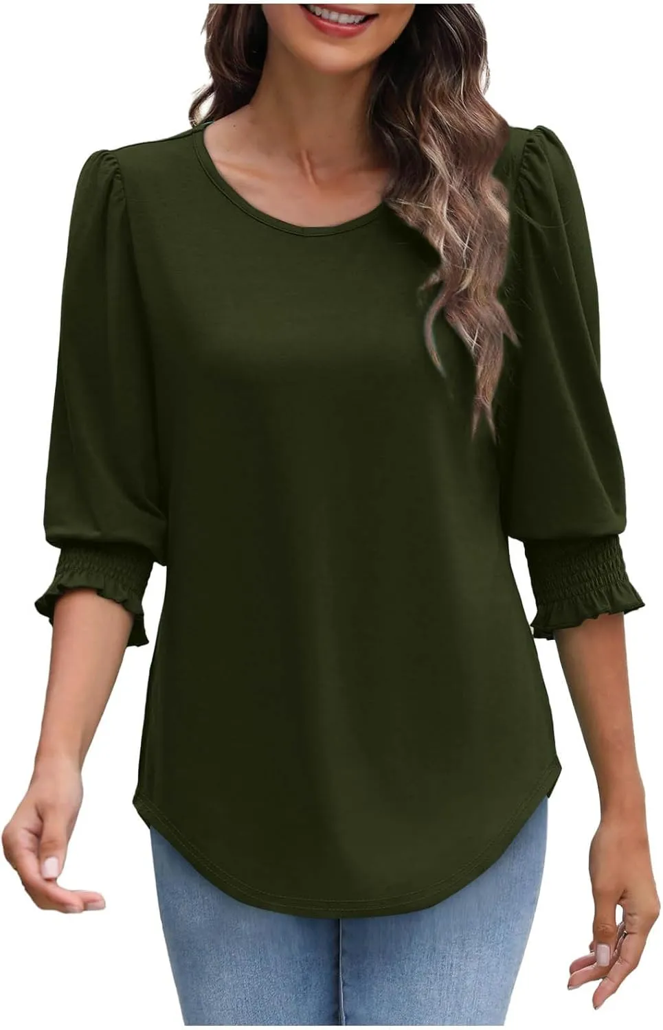 Spring Tops for Women 2025 Summer Fashion Tops 3/4 Sleeve T-Shirts Cute Crewneck Basic Business Tees Blouses Vacation