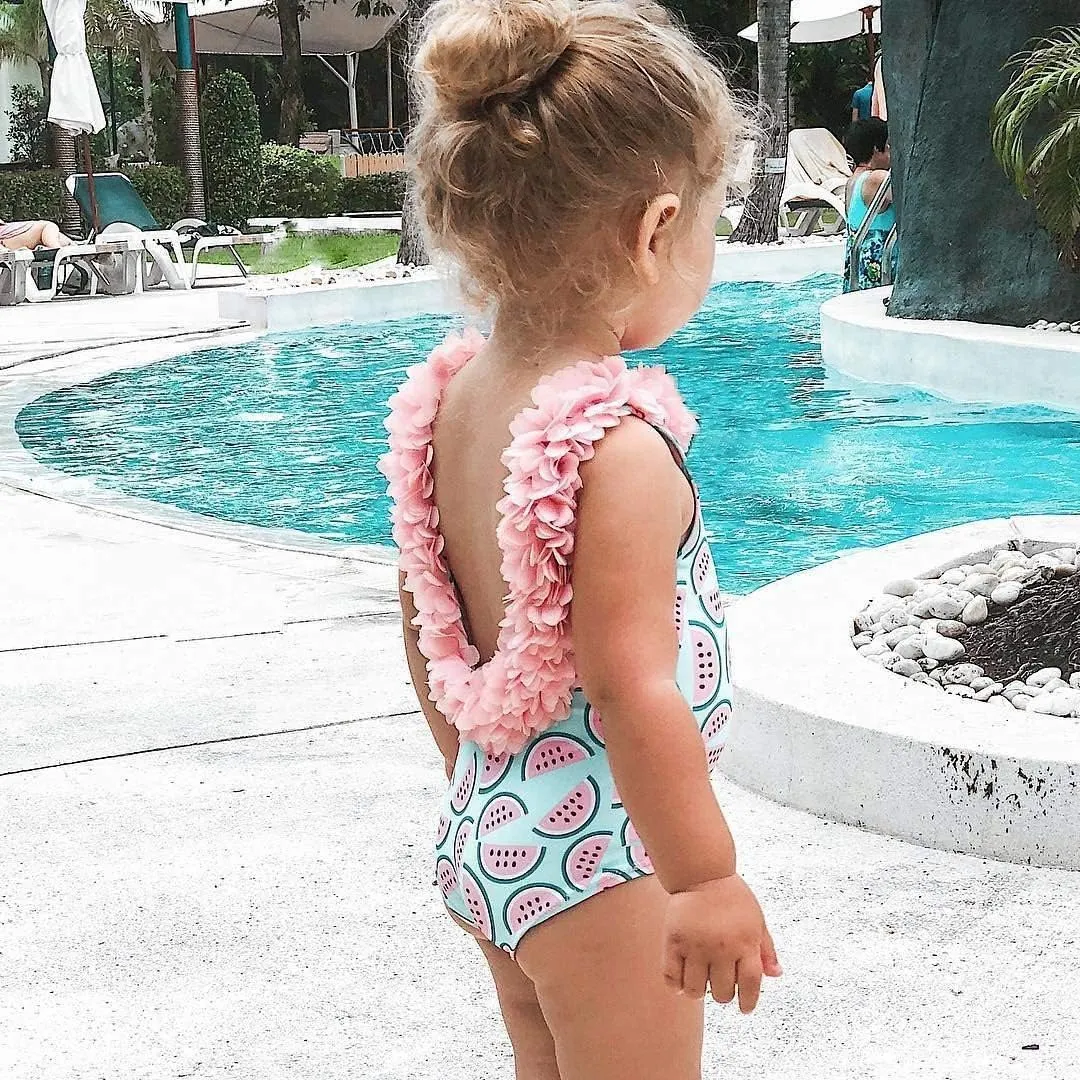 stylesilove Toddler Kid Girls 3D Flower Straps Backless One-Piece Solid Color Swimsuit Beach Bathing Swimwear, 3 Colors