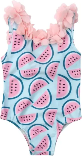 stylesilove Toddler Kid Girls 3D Flower Straps Backless One-Piece Solid Color Swimsuit Beach Bathing Swimwear, 3 Colors